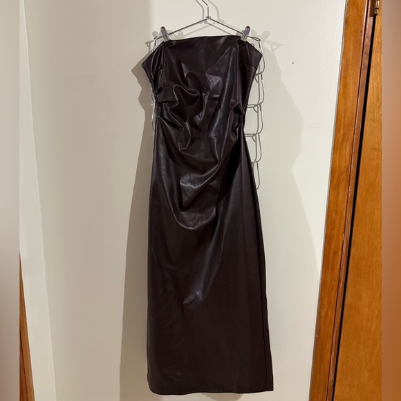Zara Dresses & Skirts - Zara Dark Brown Strapless Faux Leather Dress